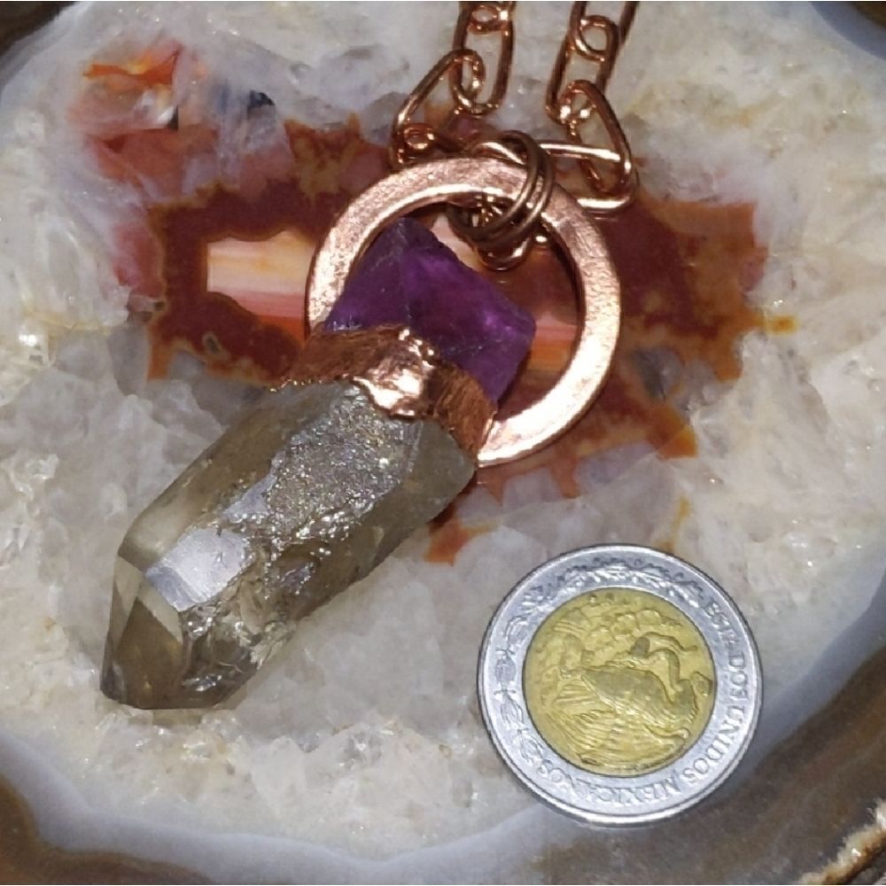 'Florencia' Purple Octagonal Fluorite & Natural Quartz Necklace - Picture 4 of 6